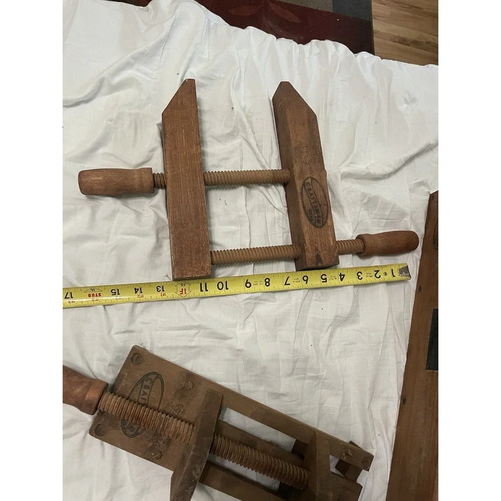 Vintage Wood Clamp, Sears Craftsman Lot Of 2 With Wooden‎ Tool Carrier